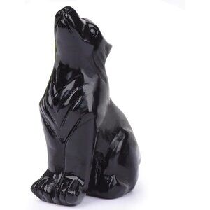 2.1 Inch Black Obsidian Wolf Healing Crystal Stone Energy Gemstones Statue